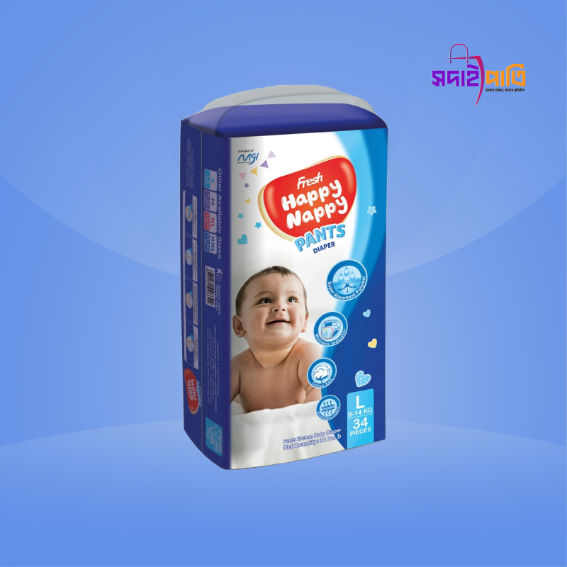 ফ্রেশ হ্যাপী ন্যাপী বেবী ডায়াপার ৩৪পিস L (৯-১৪ কেজি)